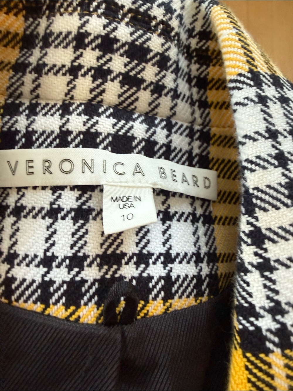 Veronica Beard Miller Dickey Black, White & Yellow Houndstooth Jacket Sz 10 - Picture 4 of 5